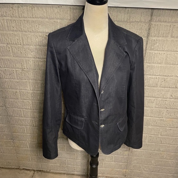 Jackets & Blazers - Pantology Womens Dark Solid Notched Lapel Tailored Blazer Size 12